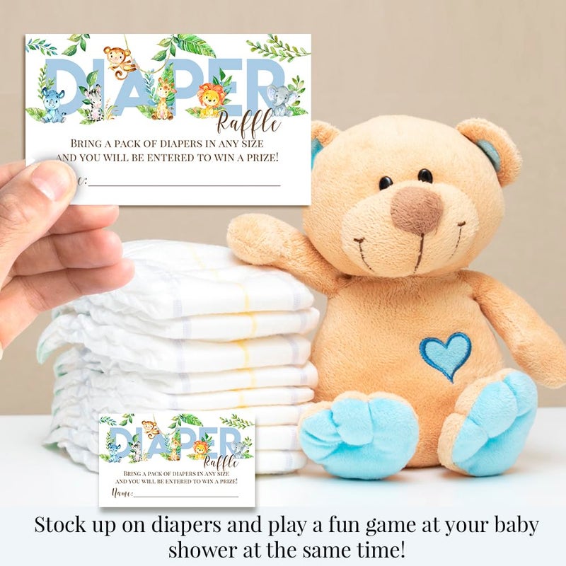 Amanda Creation Watercolor Jungle Animals Diaper Raffle Tickets for Boy Baby Showers, 20 2" X 3â€ Double Sided Insert Cards for Games by AmandaCreation, Bring a Pack of Diapers to Win Favors & Prizes! - Image 3